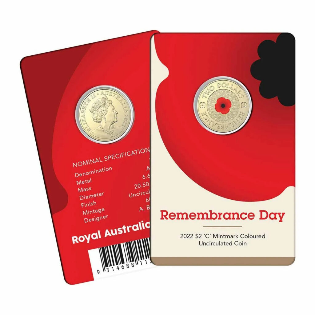 2022 $2 Remembrance Day 'C' Mintmark UNC Coin